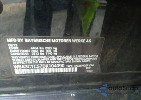 2013 BMW 328I z USA, uszkodzony, nr VIN WBA3C1C57DK104090